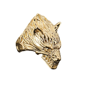 Poliert goldener Odin Wolfskopf Ring für Herren aus Edelstahl mit feiner Felltextur