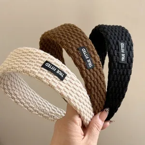 Women Knitted Wide Headband Solid Color Letter Patch Hair Hoop Autumn Winter Headwear Casual Soft Fashion Hair Accessories