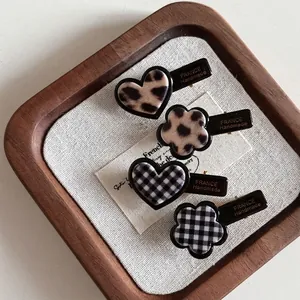 Pinces à Cheveux Français Vintage en Acétate et Alliage Motif Léopard Gingham Coeur Fleur Pinces Bec de Canard Femme Bijoux
