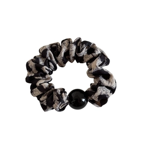 Elastico per capelli leopardato con perla nera lucida, stile retrò minimalista da donna