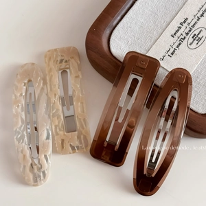 Korean Minimalist Mixed Materials Geometric Hair Clip Retro Bangs Clip Oval Rectangular Marble Pattern Hair Accessories For Women
