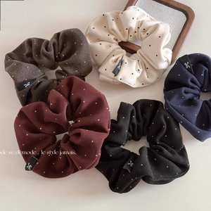 Chouchou en Tissu à Pois Style Français Élégant Élastique à Cheveux Vintage Grands Bandeaux pour Femmes Accessoires