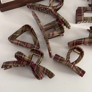 Elegant set of plaid hair claw clips with red and green tartan patterns for women