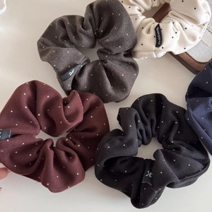 Lot de 5 chouchous premium à pois en tissu marron, beige, noir, marine et gris