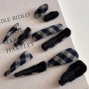 Lot de barrettes à cheveux rétro en tissu écossais bleu marine pour femmes en automne