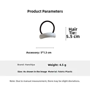 Detail showing dimension of the elastic hair tie with white curved resin accessory
