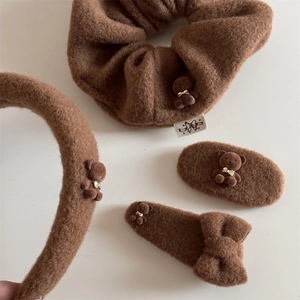 Ensemble d'accessoires à cheveux ours en peluche marron avec serre-tête et pinces