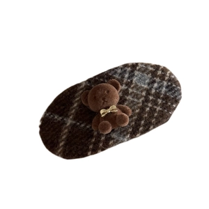 Barrette à cheveux ours en peluche à carreaux avec tissu en laine marron