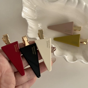 French style handmade triangular duckbill hair clips in five colors with gold metal clips