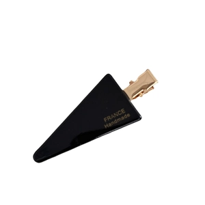 Minimalist black triangle hair clip with golden France Handmade text and duckbill clip