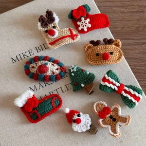 Handmade crochet Christmas hair clips set with Santa, reindeer and tree patterns