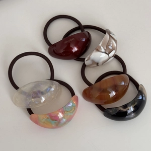 Set of 6 leopard print acetate hair ties with elegant crescent resin charms in various colors