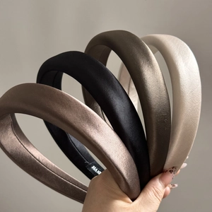 Five-piece set of thick satin sponge headbands in elegant neutral earth tones for women