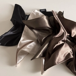 Elegant mercerized satin scrunchies set in black, champagne, and bronze for women