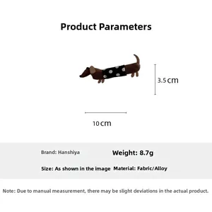 Detailed size specifications for the brown polka dot dachshund dog hair clip accessory