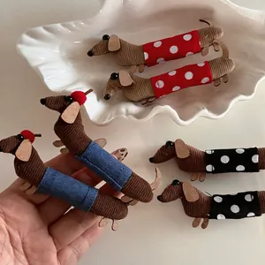 Dachshund Dog Hair Clip Corduroy Fabric Duckbill Fringe Clip Polka Dot Animal Hair Accessories For Women Girls Daily Use