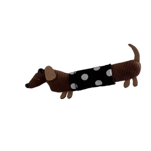 Cute brown corduroy dachshund hair clip with polka dot vest for women and girls