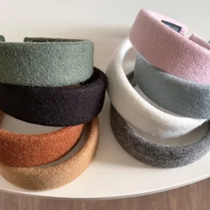 Handmade Padded Woolen Fabric Headband For Women Korean Solid Color Wide Thickened Autumn Winter Daily Hair Styling Headwear