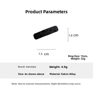 Spécifications détaillées de taille pour la pince à cheveux en tissu noir de 7,5 cm et poids
