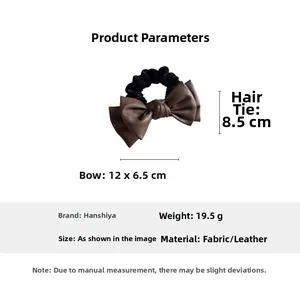 Detailed size specifications for leather double bow scrunchie with elastic hair tie