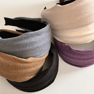 Vintage Solid Color Wide Headband For Women Soft Fabric High Skull Top Hair Hoop Retro Fashion Handmade Hair Accessories