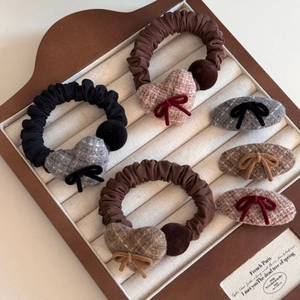 Retro plaid bow hair clips and scrunchies set in autumn earth tones for women
