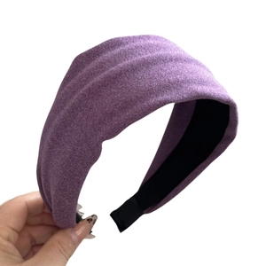 Solid purple wide padded headband in vintage wool texture for high cranial top hairstyle