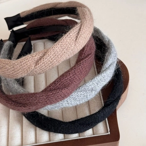 Set di fasce per capelli in maglia intrecciata per donna in beige, bordeaux e grigio