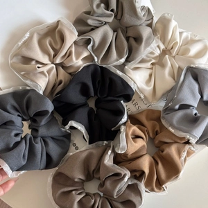 Set of 8 dream mesh scrunchies with faux pearl lace edges in assorted soft colors