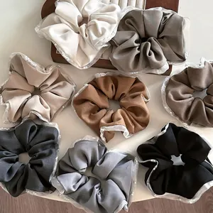 Dreamy White Mesh Artificial Pearl Trim Scrunchie Sweet Elegant Large Hair Tie For Women Girls Korean Style Fabric Hair Accessories