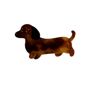 Cute dachshund dog hair clip with tortoiseshell pattern and black ear details