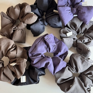 Morandi colors bow scrunchies collection with hand made label for ponytail styling