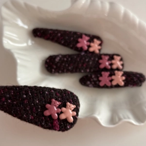 Cute bear fabric hair clips in blue and purple tweed for children and girls