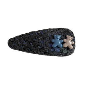 Cute dark gray knitted bear hair clip with blue and pink plastic bears for girls