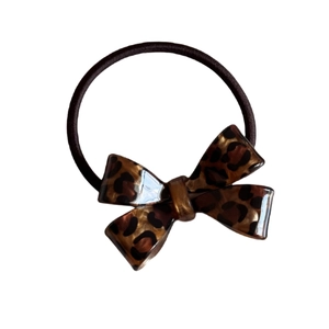Vintage leopard print bow hair tie with high elasticity black rubber band for women