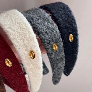 Lot de serre-têtes larges en peluche tricotée avec étiquette dorée en quatre couleurs