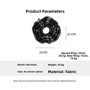 Detailed size and weight chart for a vintage striped oversized satin scrunchie