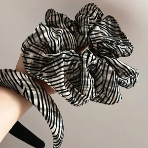 Vintage Zebra Print Metallic Pleated Scrunchie And Headband For Women Old Money Style Fashion Luxurious Hair Accessories