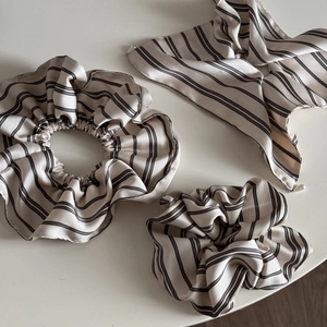 French vintage striped silk scrunchies and matching headband hair accessory set
