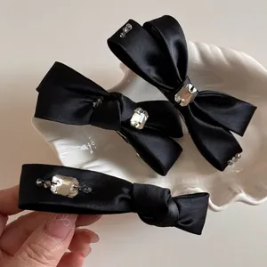 Pince à Cheveux Nœud en Satin Noir Avec Accents de Strass Pince à Ressort Style Français Pour Femme Accessoires Coiffure