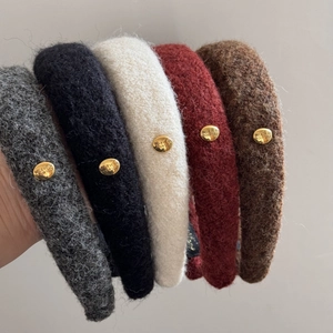 Plush wool headbands with gold oval buckle in gray black beige burgundy and coffee colors