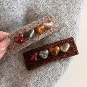 Vintage Heart Faux Lamb Wool Hair Clip Autumn Winter Rectangular BB Hairpin For Women Girls Warm Plush Hair Accessories