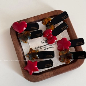 French Retro Acetate Alloy Heart Star Flower Bow Hair Clips Premium Handmade Red Tortoise Duckbill Side Clips For Women Jewelry