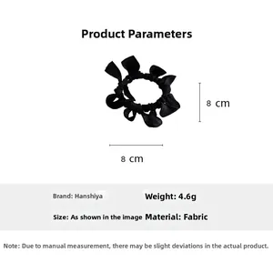 Diagramme détaillé du chouchou noir en tissu avec nœud et spécifications de 8 cm