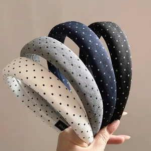 Vintage Polka Dot Padded Headband For Women Retro Wide Edge Sponge Filled Hair Band Face Wash Hair Accessories Hairband