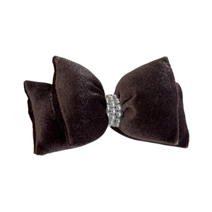 Deep coffee velvet bow hair clip with three rows of white pearls for women hair