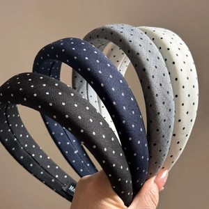 Padded retro polka dot headbands set in five assorted colors for women hair styling