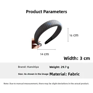 Detailed dimensions of grey twill fabric headband with size and weight parameters