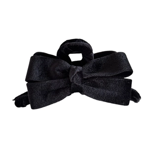 Elegant black velvet bow hair claw clip for French style women's hair accessories