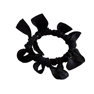 Chouchou élégant noir plissé avec nœud papillon pour accessoires de coiffure femme